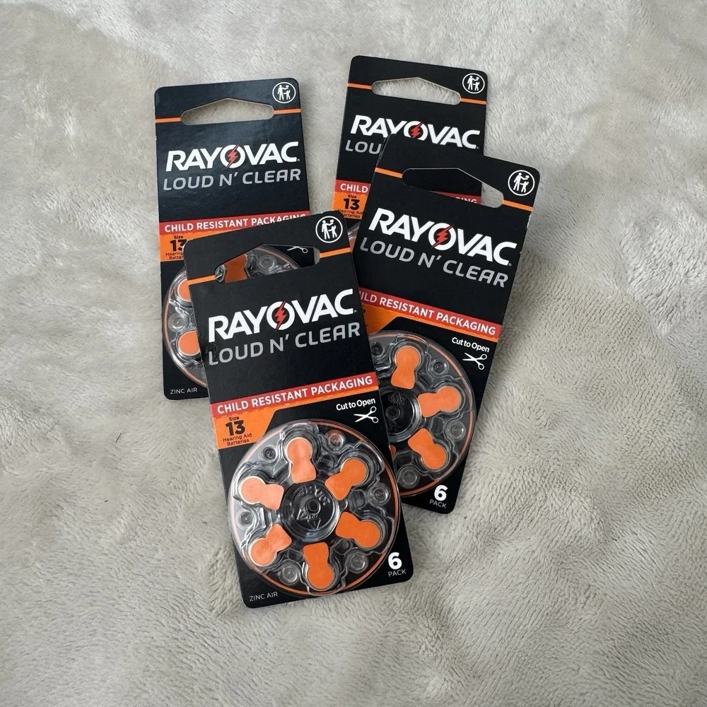 Lot of 4 Rayovac Loud N Clear Size 13 Hearing Aid Batteries 6 Pack Exp 06/2028
